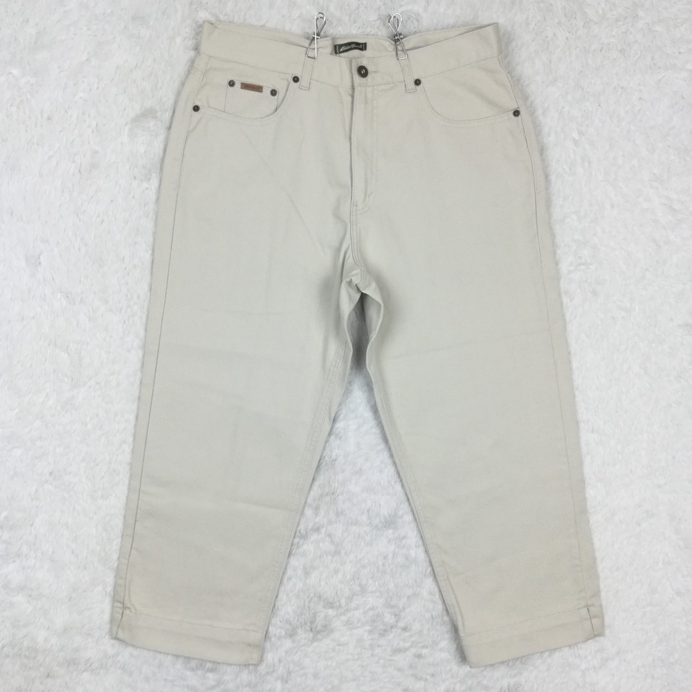 Eddie Bauer Womens Jeans Capri High Rise Khaki Denim Outdoor Trail Straight 14